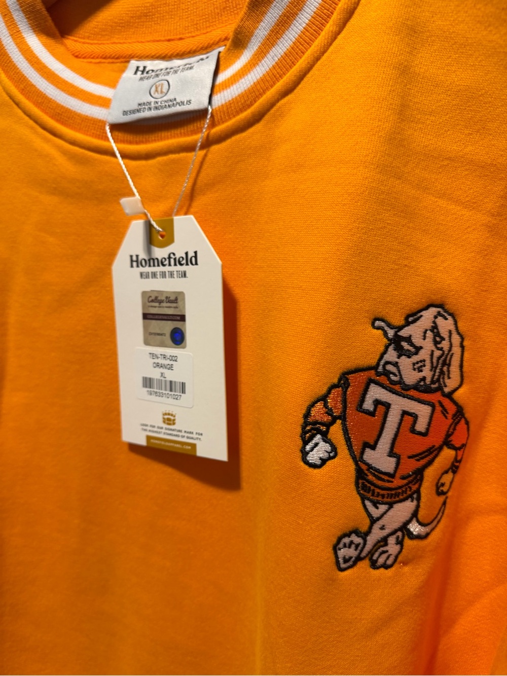 Homefield Smokey Tennessee Vols Bright Orange Tri-Stripe Crew Sweatshirt XL